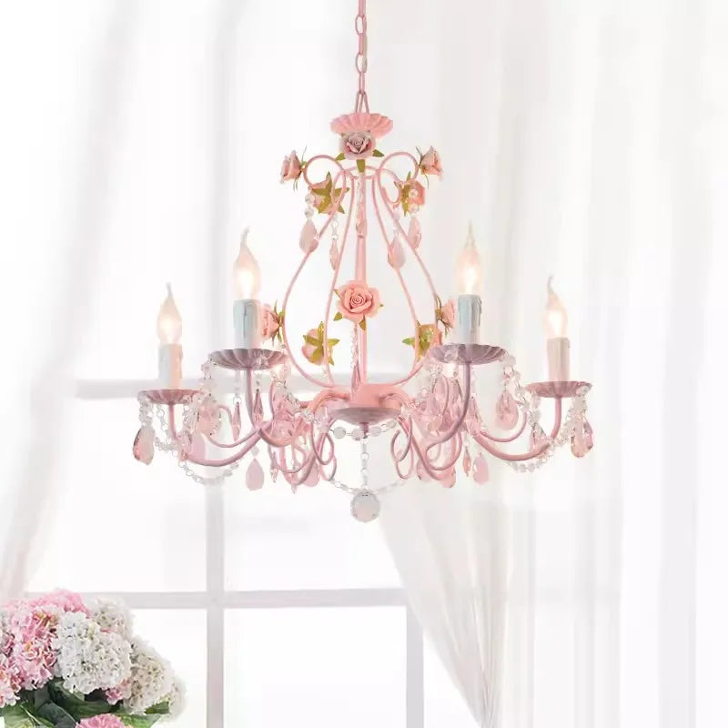 Pastoral floral crystal bouquet chandelier for children's bedroom