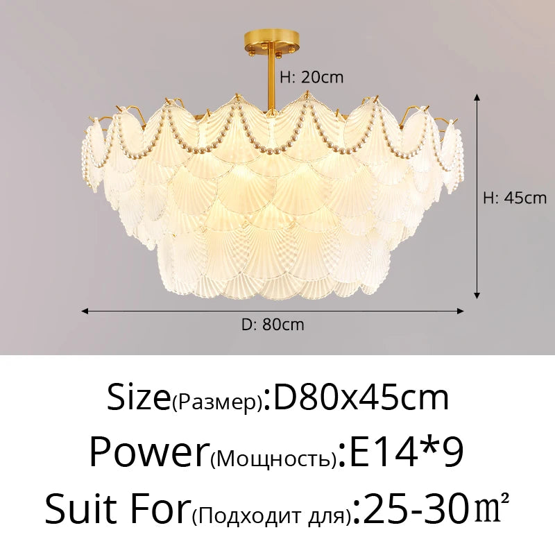 lustre de luxe en forme de coquille en cristal feng shui