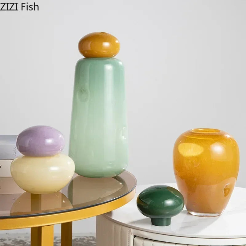 elliptical glass vase with lid for decorative flowers