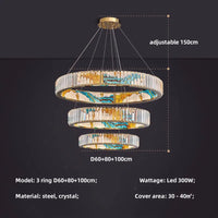 Modern dimmable LED chandelier with decorative steel ring