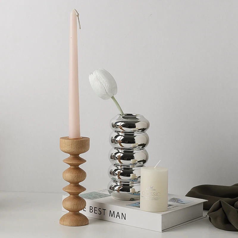 Wooden candle holder for nordic table decoration - vue 4 sur 9