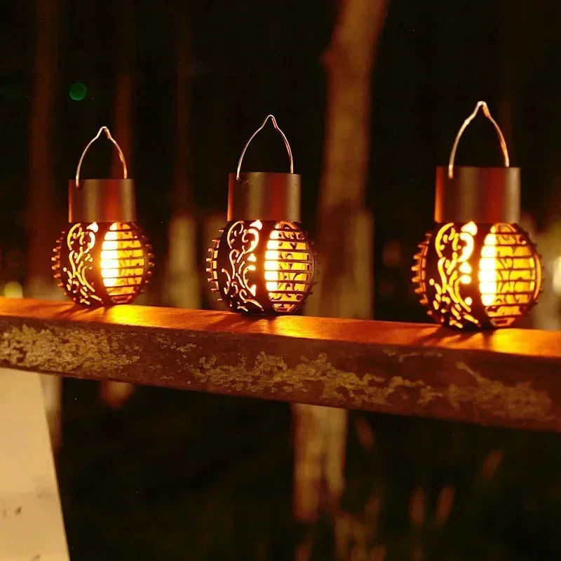 Solar garden lamp with flickering flame waterproof outdoor lantern - vue 3 sur 8
