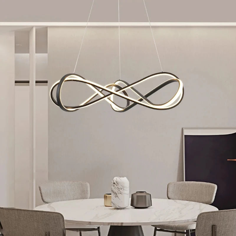 Modern designer pendant light with remote control and elegant curves