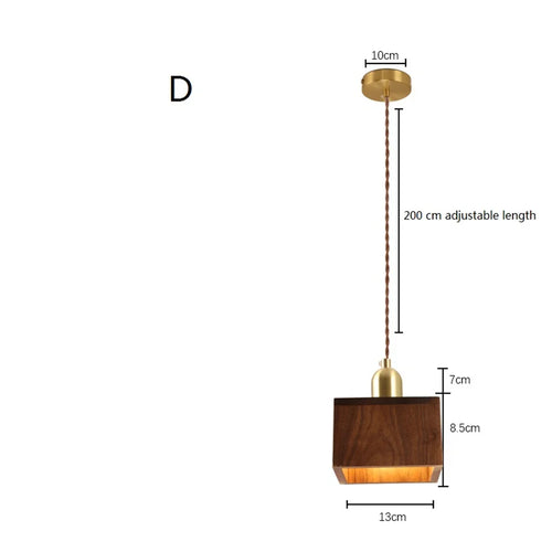 Nordic modern LED pendant light in brass and wood, loft kitchen island hanging lamp, home decor lighting, designer suspension - vue 12 sur 17