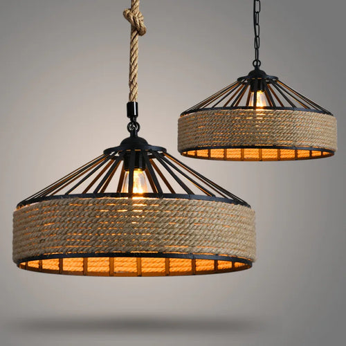 Vintage sisal pendant light with creative lighting and elegant weaving - vue 3 sur 10