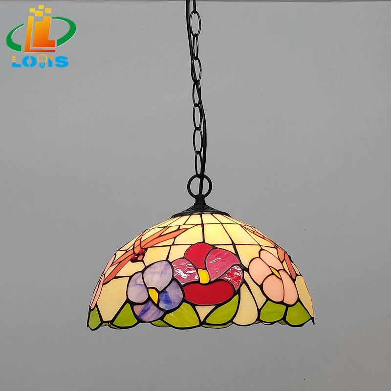 Tiffany pastoral dragonfly flower chandelier for restaurant and kitchen