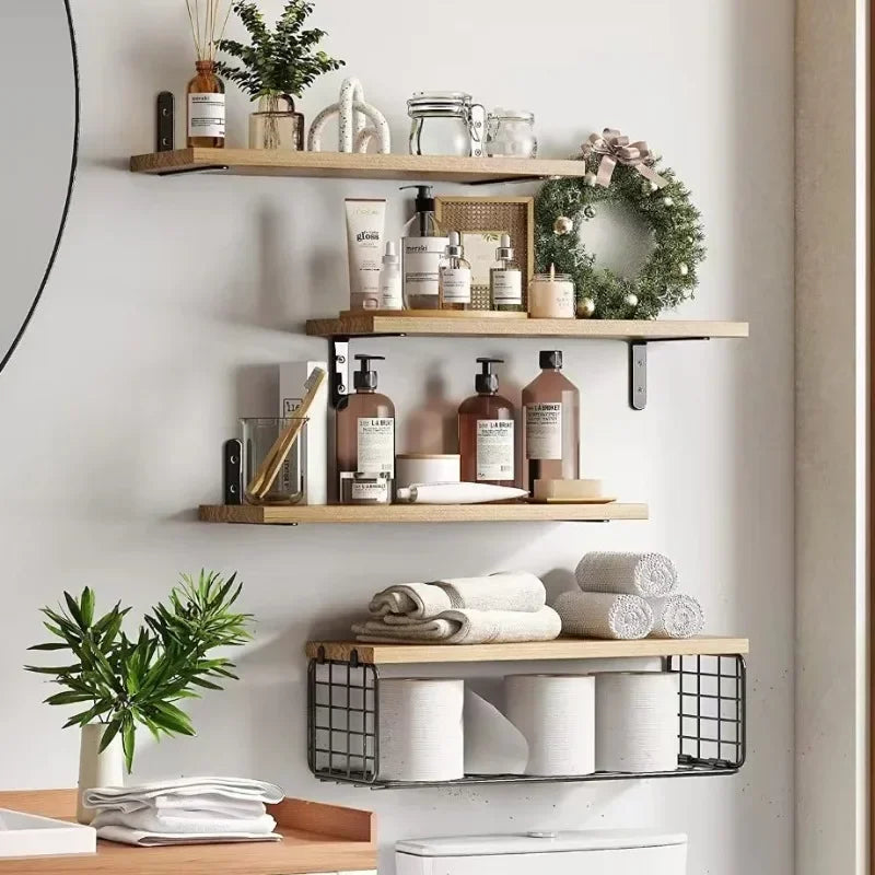 wooden floating shelves for storage and home decor