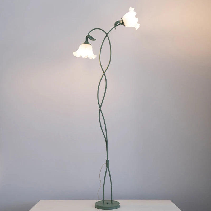 Vintage pastoral floor lamp with glass sconces