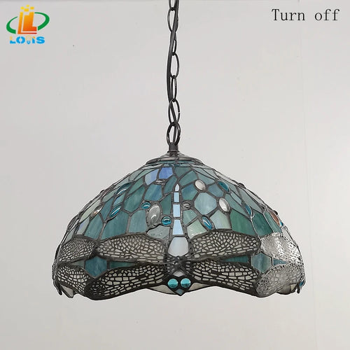 Scandinavian dragonfly chandelier tiffany style retro designer garden lighting - vue 7 sur 6