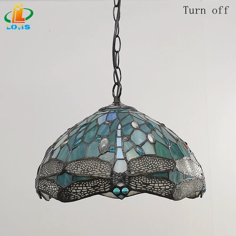 Scandinavian dragonfly chandelier tiffany style retro designer garden lighting - vue 6 sur 6