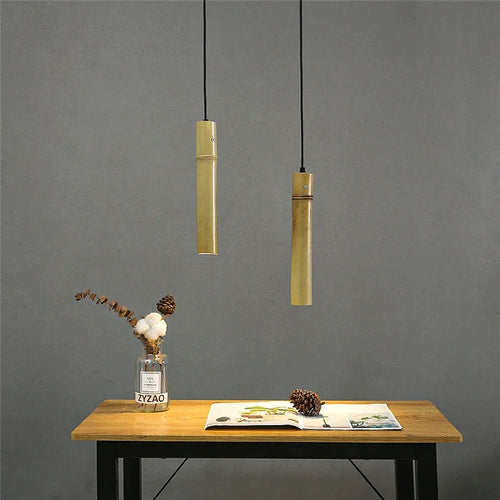 Minimalist Chinese style bamboo pendant light LED - vue 3 sur 7