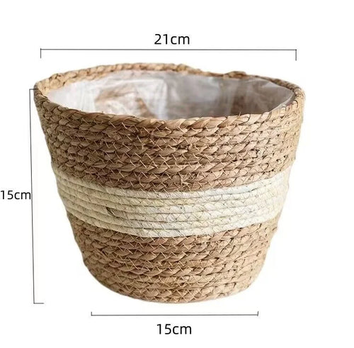 decorative woven grass basket for flowers and storage - vue 12 sur 13