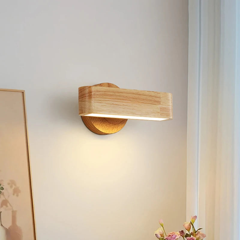 Modern wooden circular wall light for bedroom, living room, children’s room, hallway or bedside