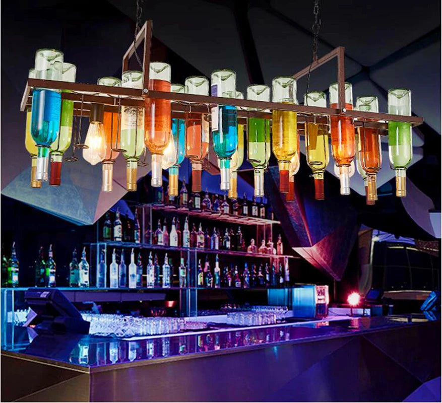 Vintage glass wine bottle E27 LED pendant light for bar, cafe, restaurant