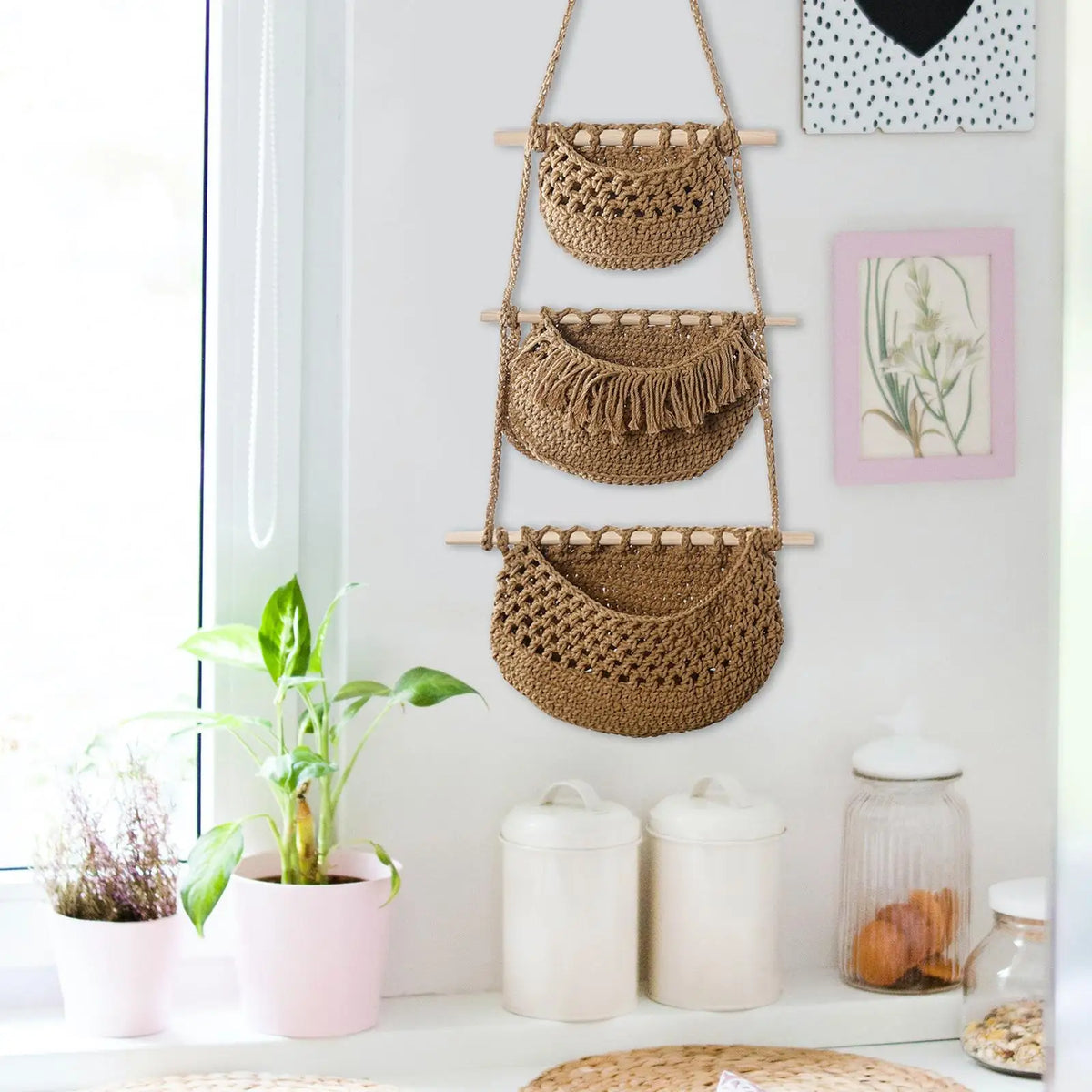boho hanging baskets for versatile fruits and vegetables - vue 3 sur 9