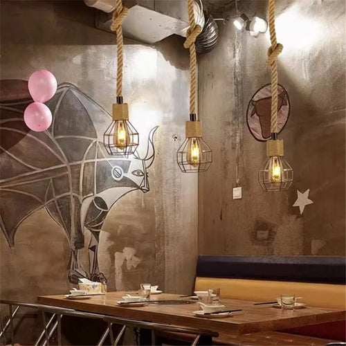 suspension industrielle en corde de chanvre pour décoration moderne - vue 4 sur 10