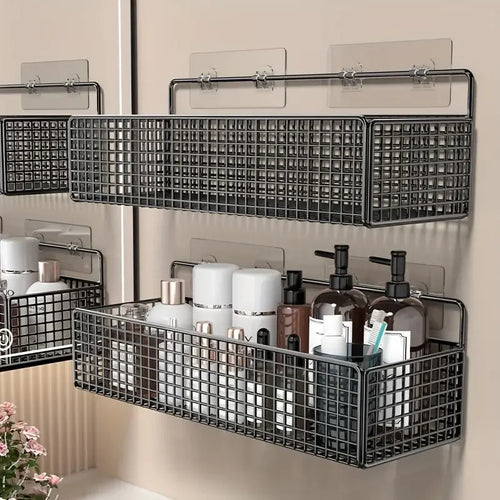 space-saving metal wall-mounted storage basket for accessories - vue 3 sur 6