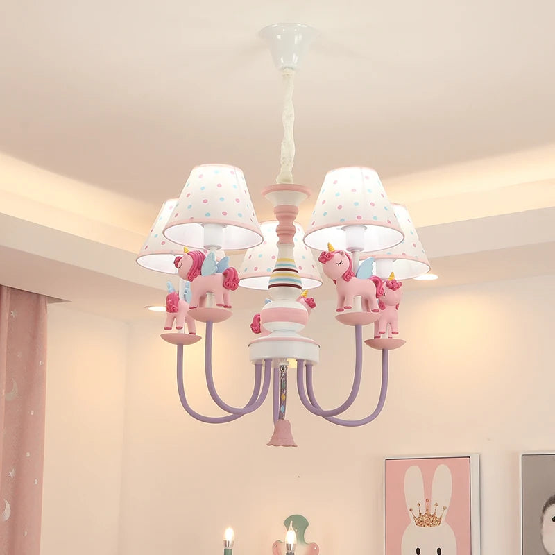 Romantic fabric and resin chandelier for children - vue 3 sur 6