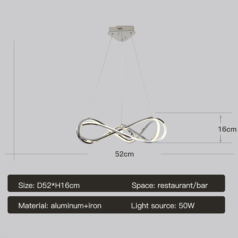 Modern LED chandelier with remote control, elegant curved design - vue 9 sur 12