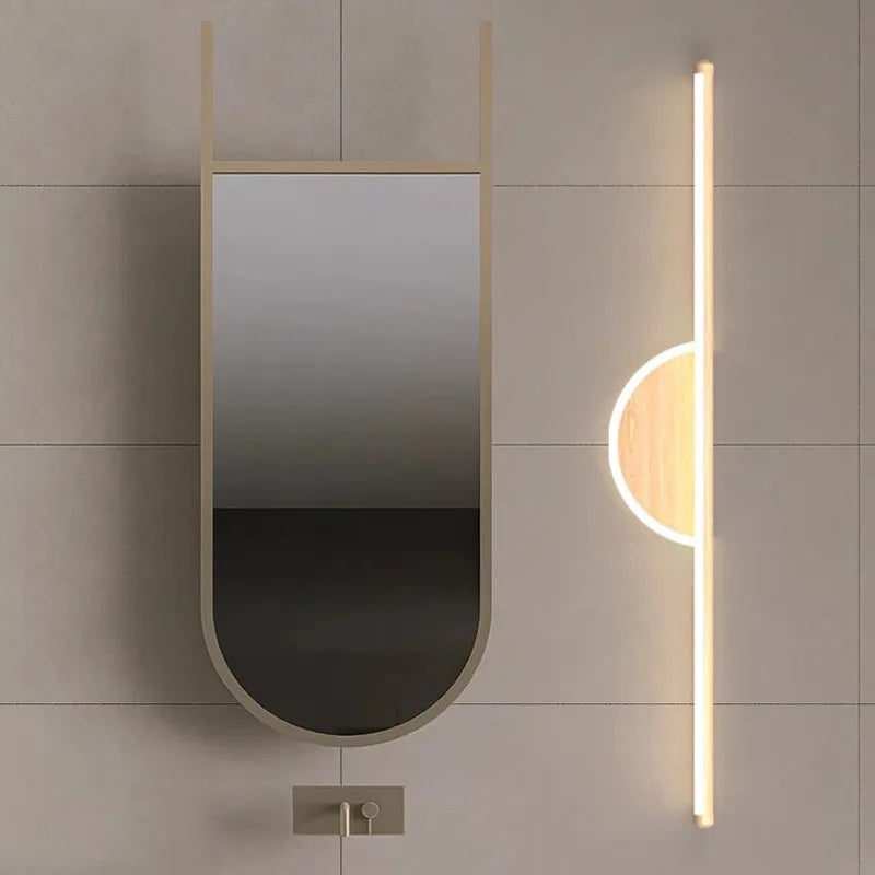 Modern LED wall light with wood grain for interior decor - vue 3 sur 21