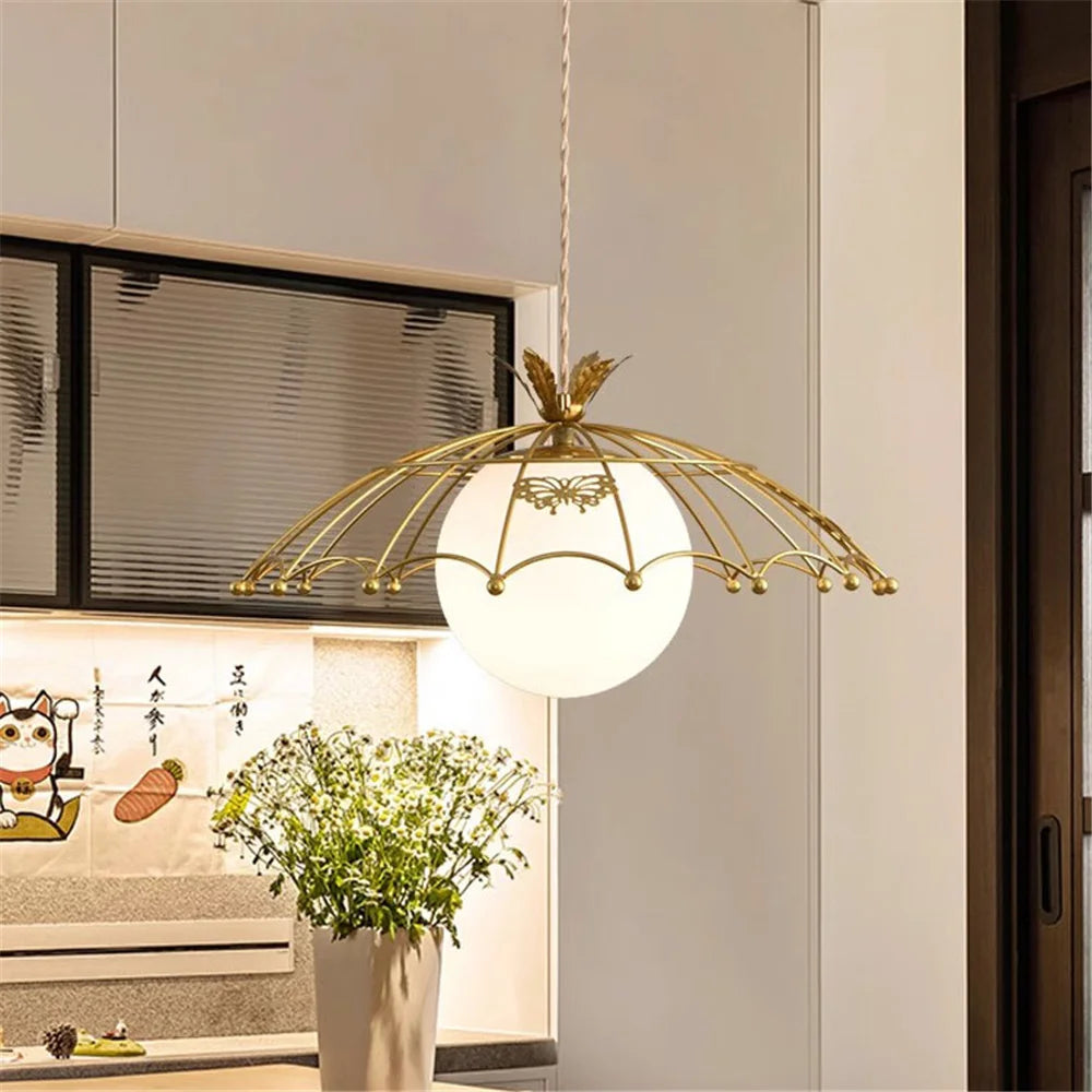 Nordic style glass LED pendant light with golden hat for decoration