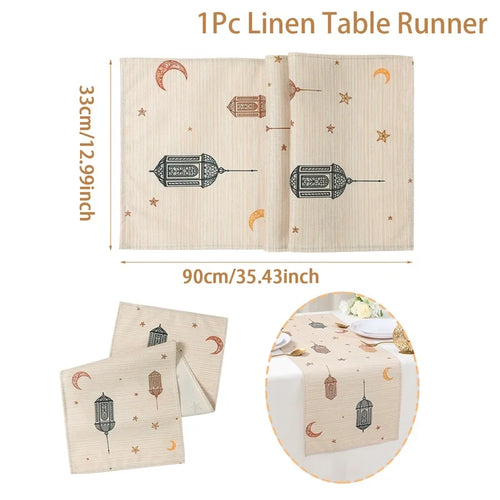 Ramadan table runner with lantern, moon and star motifs