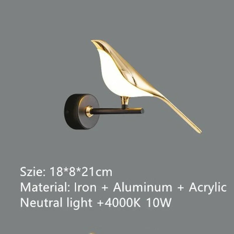 Golden bird rotating suspended LED wall light