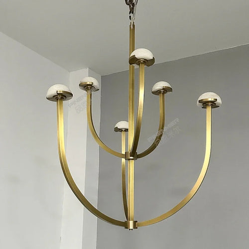 Spanish natural marble retro style copper and LED chandelier - vue 5 sur 9