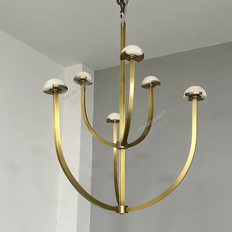 Spanish natural marble retro style copper and LED chandelier - vue 4 sur 9