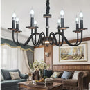 Retro iron chandelier with 8 candle lights for indoor lighting