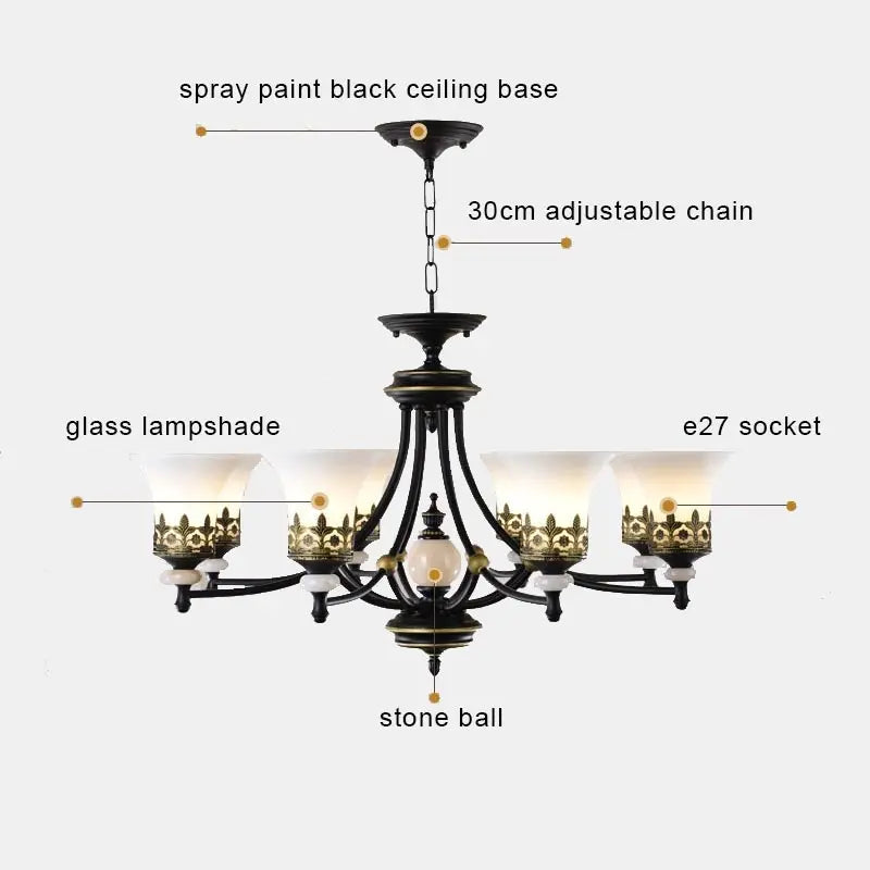 Retro glass LED chandelier for vintage interiors - vue 4 sur 15