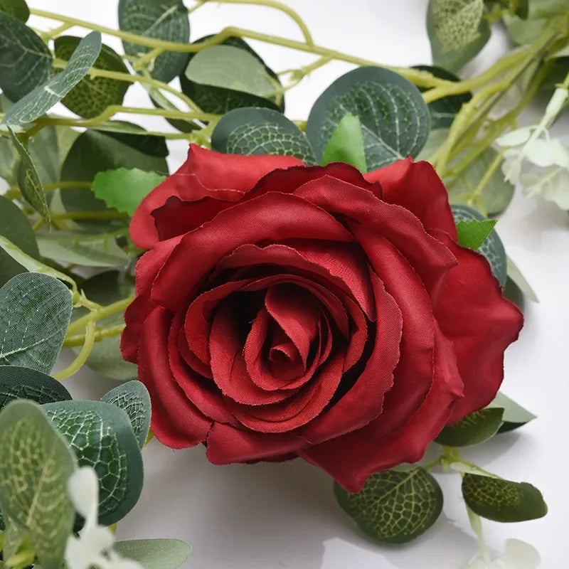 Decorative artificial rose vines and eucalyptus