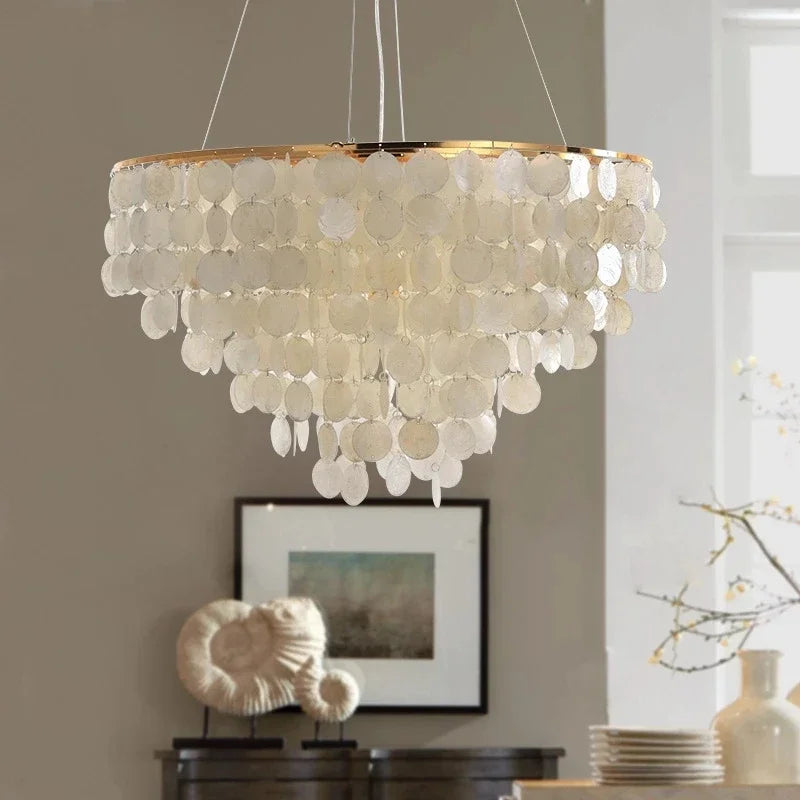 Nordic shell chandelier with LED light - vue 3 sur 17