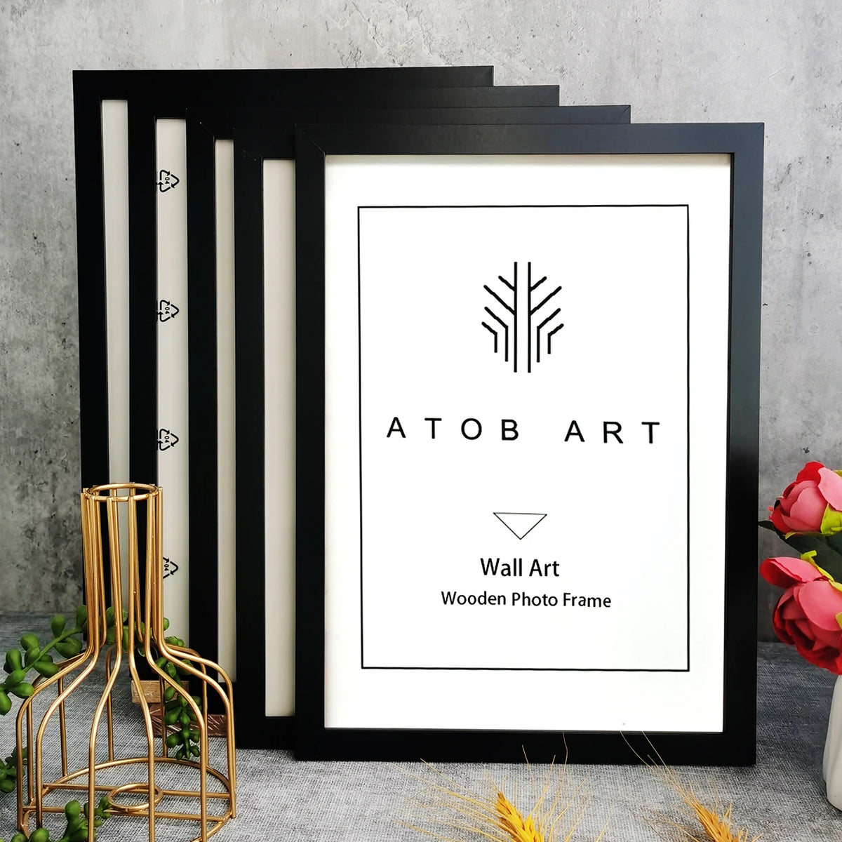 Set of 5 wooden photo frames for wall decorations