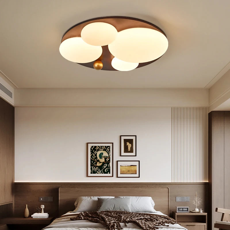 Minimalist Japanese LED ceiling light with eye protection and wood grain
