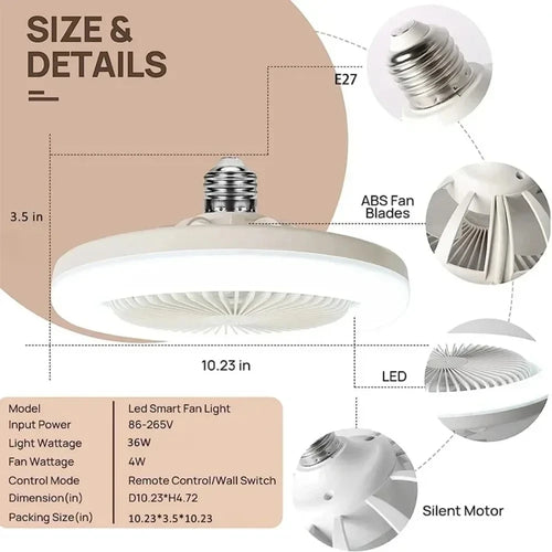 Smart LED ceiling light with fan and remote control - vue 5 sur 4