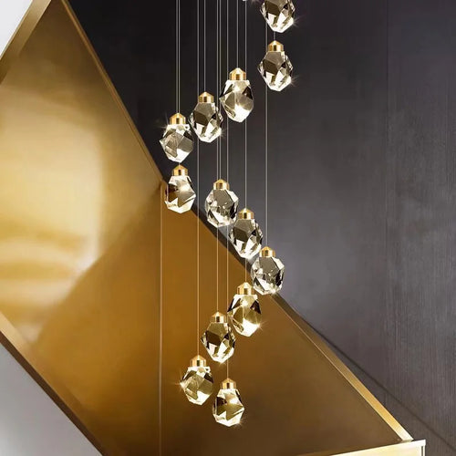 Modern elegant copper crystal LED chandelier - vue 3 sur 16