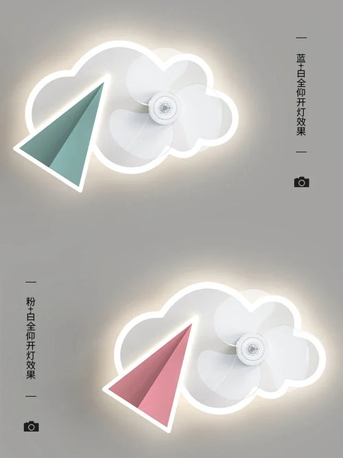 Ceiling fan with lights airplane design remote control for children - vue 7 sur 8