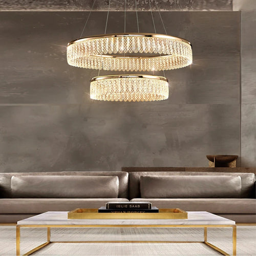 Luxurious round crystal LED chandelier with multiple ring design - vue 2 sur 20