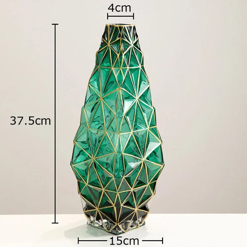 gold-plated striped glass vase for elegant floral decoration - vue 9 sur 10