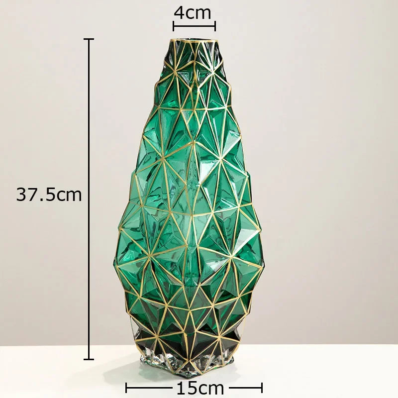 gold-plated striped glass vase for elegant floral decoration