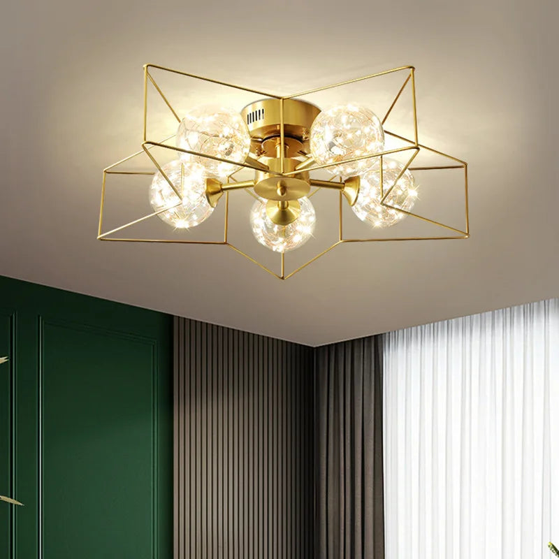 Modern minimalist copper chandelier with star LED shade - vue 5 sur 23