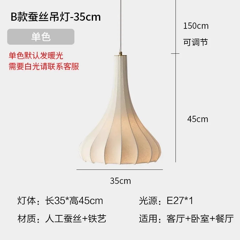 Modern nordic wabi sabi silk pendant light for interiors - vue 8 sur 9