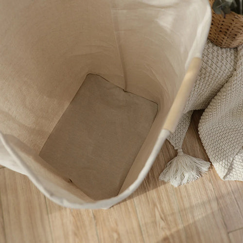 Foldable cotton and linen laundry basket large capacity waterproof - vue 5 sur 7