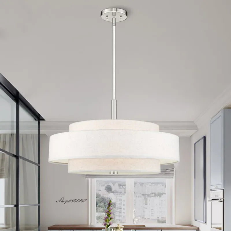 Modern minimalist fabric pendant light rounded creative ceiling lamp for living room and dining room