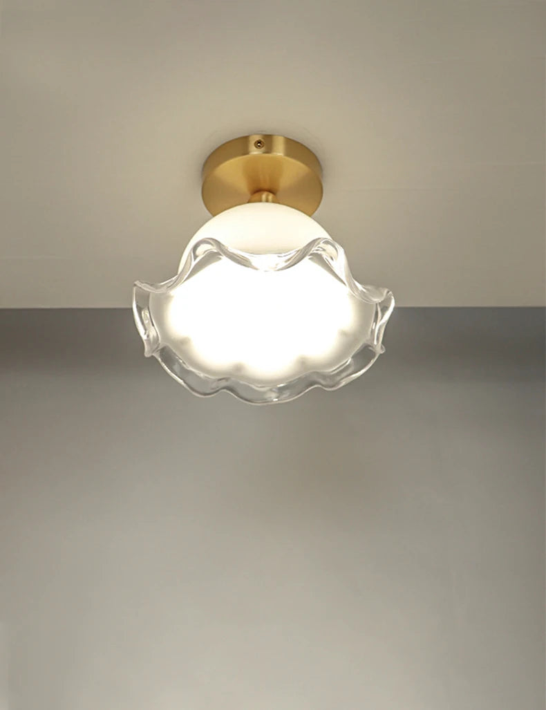 Modern ceiling light in antique glass and brass, unique and minimalist