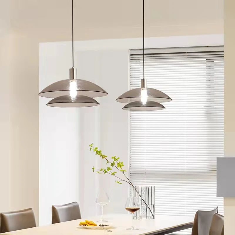 Modern double-layer glass pendant light in chrome metal