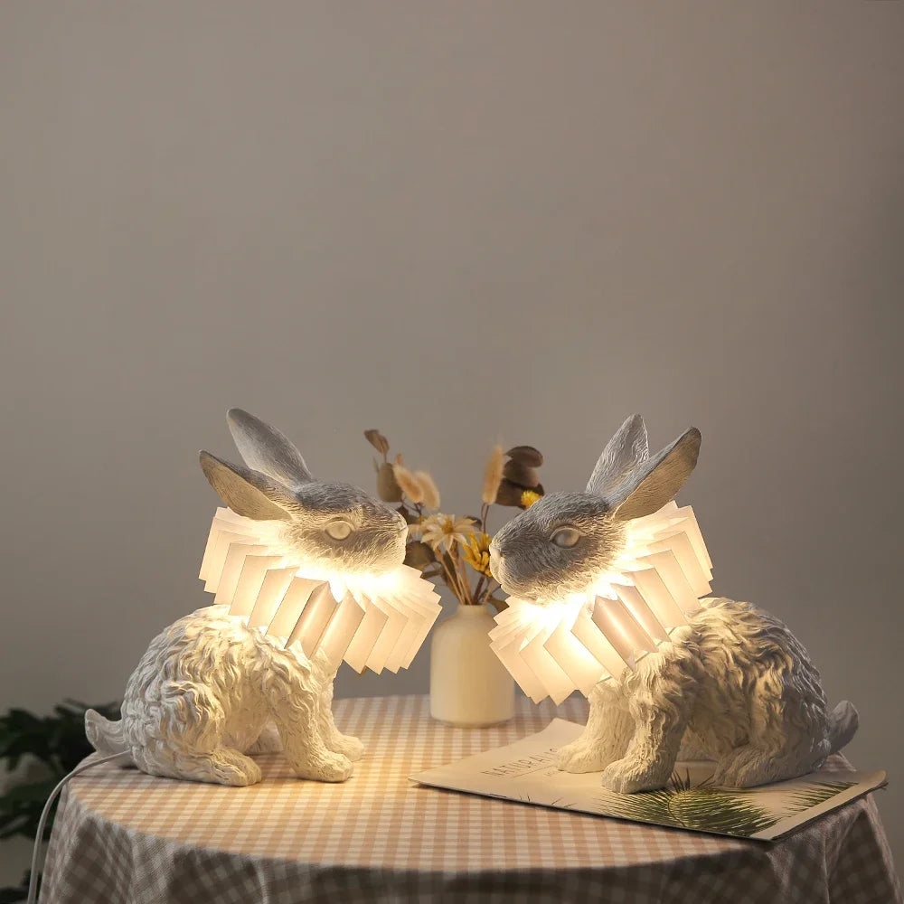 Creative resin table lamp with decorative rabbit scarf