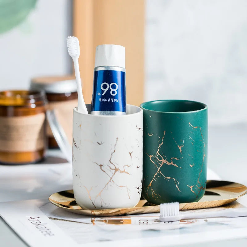 gold marble mouthwash cup for couple and accessories