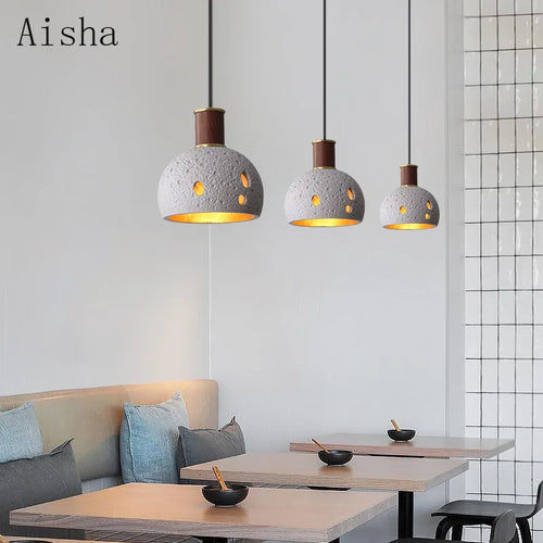 Honeycomb stone pendant light with retro copper design for indoor use - vue 3 sur 11